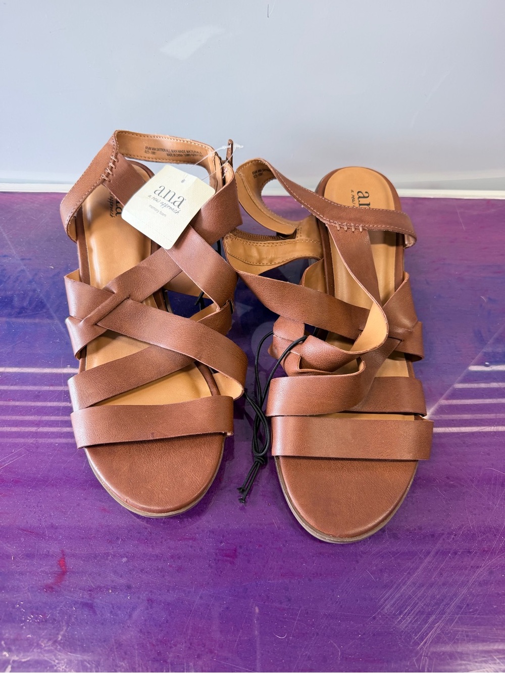 a.n.a. Brown Strappy Block Heel Sandals New With Tags